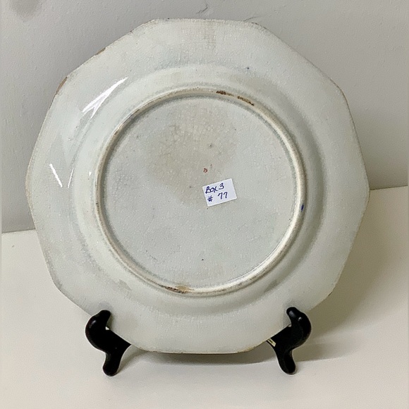 19th Century Vtg Gaudy Ironstone 10 Sided Flow Blue Copper Lusterware Plate - Picture 9 of 15